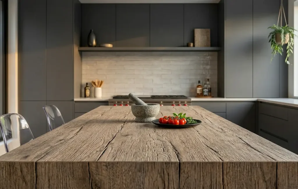 Plan de travail en stratifié imitation bois