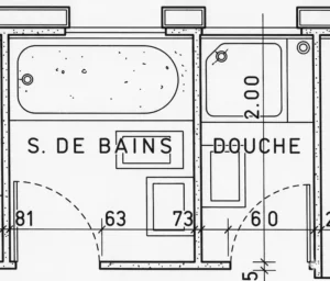 Plan d'origine salle de bain et salle de douche années 80