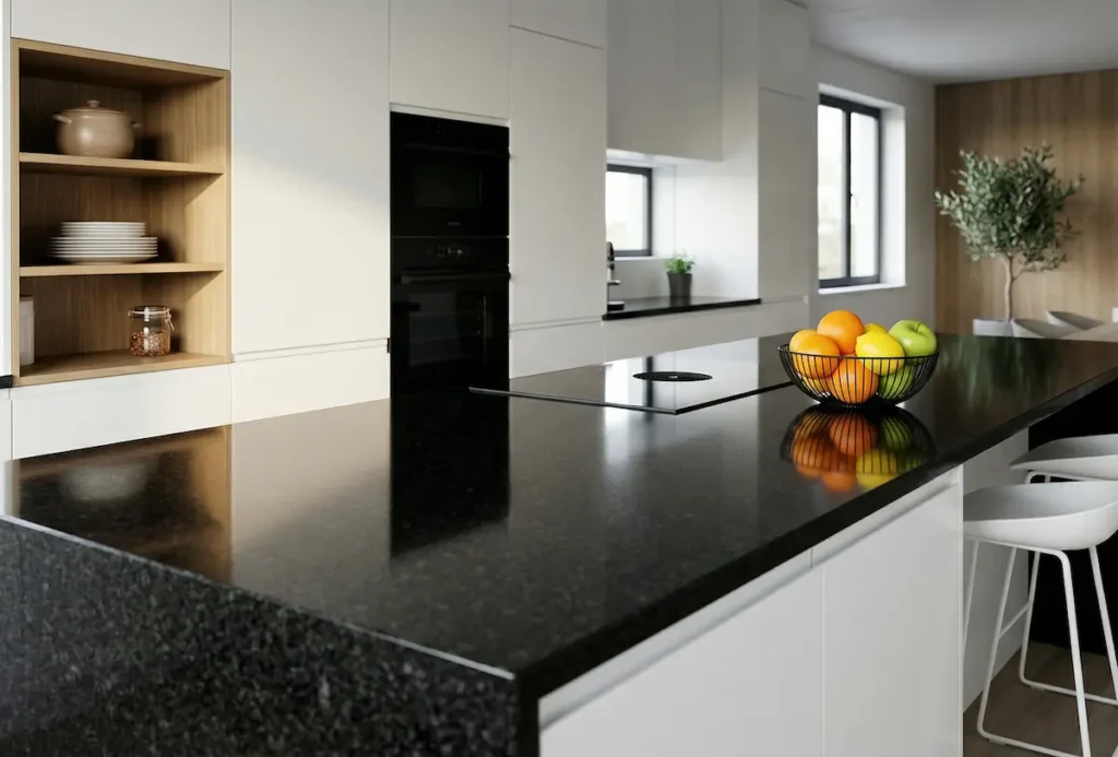 plan de travail cuisine granit noir marbré