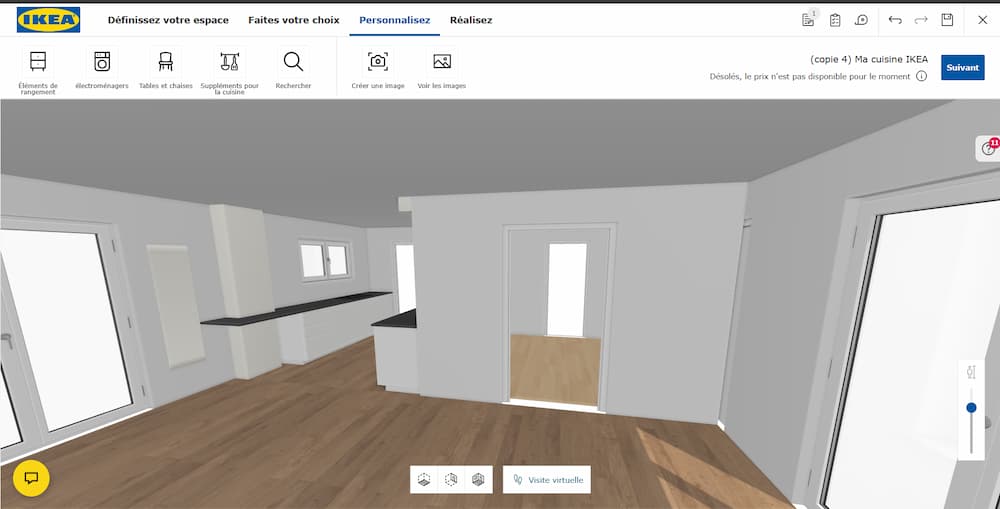Vue 3 D salon avec simulateur IKEA