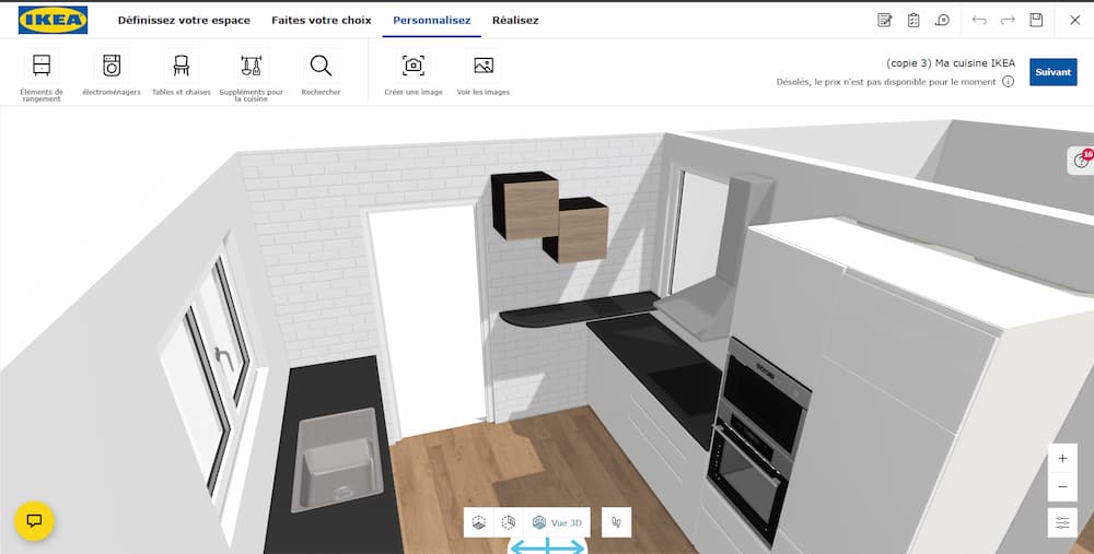 Vue 3D simulateur IKEA cuisine