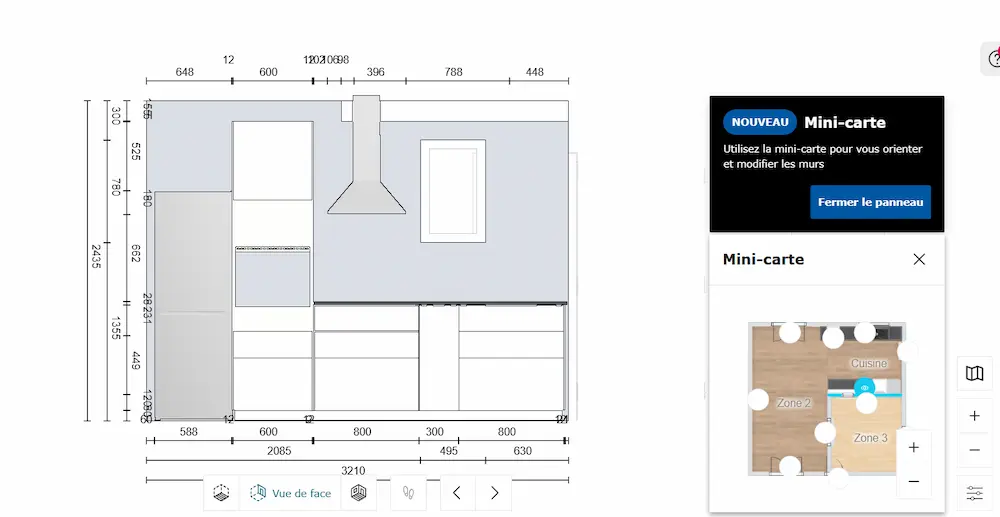 élévations avec mesures reportées sur la cuisine (ikea kitchen planner)